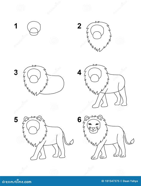 How To Draw Lion Step By Step Cartoon Illustration With White
