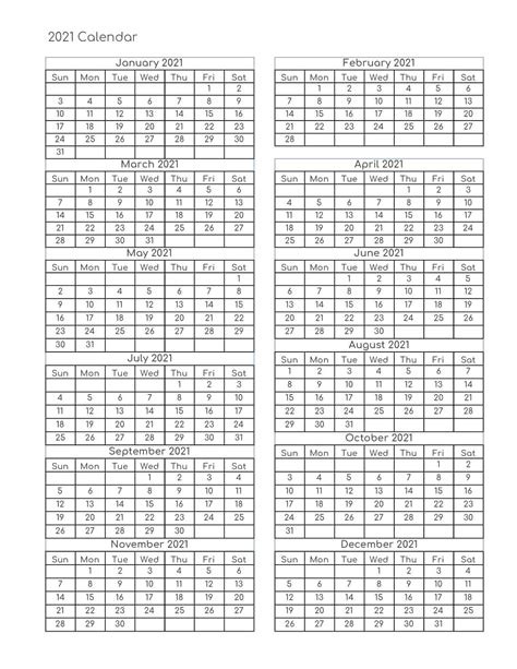 2021 Calendar Colorful Printable Free Letter Template