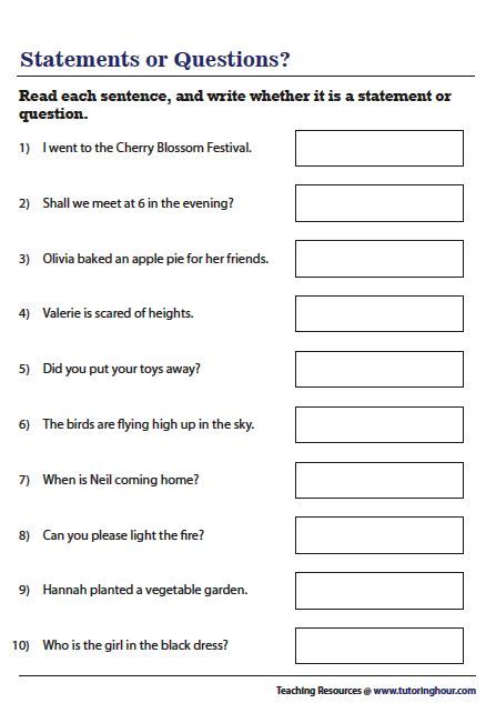 Statements And Questions Worksheets