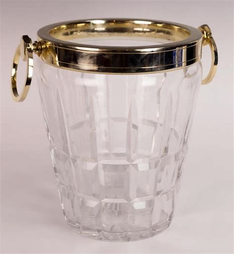 Vintage Crystal Champagne Ice Bucket W Brass Rim