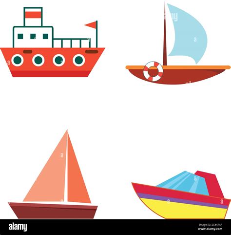 Cartoon Boats And Ships Isolated Flat Vector Set With Icons Stock