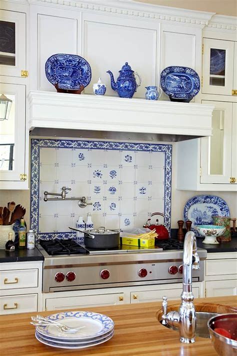 Backsplash White Kitchen Traditional Blue White Kitchens Beautiful