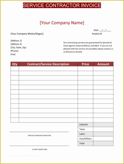Free Consulting Invoice Template Word Of Contractor Invoice Template