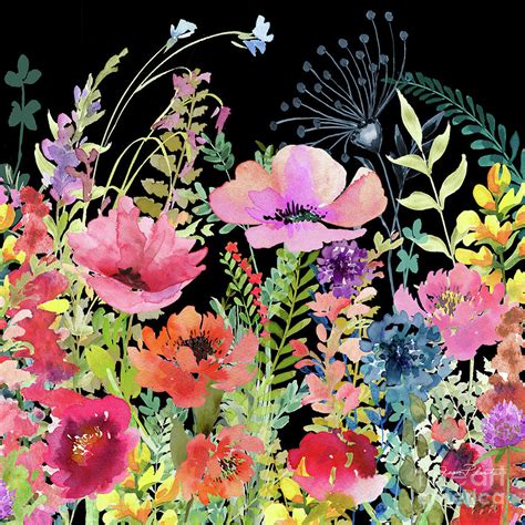 Whimsical Wildflowers C On Black Painting By Jean Plout Fine Art America