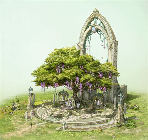 Artstation The Elven Altar Of Sacred Tree Fantasy City Fantasy