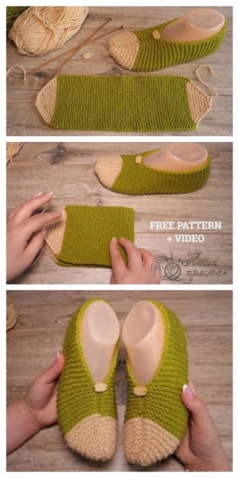 Easy Knit One Piece Slippers Free Knitting Pattern Video Knitting Pattern Knitted Slippers