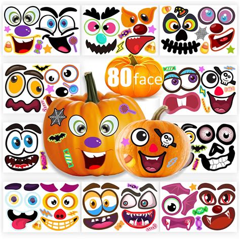 80 Packs Halloween Pumpkin Decorating Kit Make Pumpkin Face Stickers