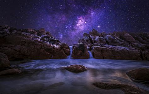 Hd Wallpaper Western Australia Night Ocean Rock Stones Milky Way Sky