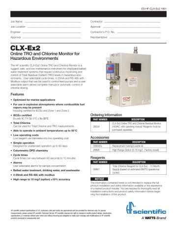HF Scientific CLX Ex TRO And Chlorine Monitor Specification Manualzz