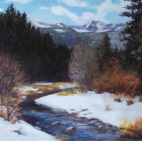 Donna Munsch Fine Art Original Oil Painting Winter River Bend