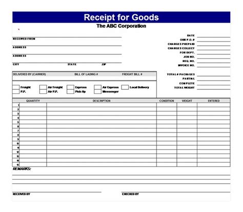 Receipt Of Goods Template Free Printable Templates