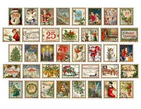 76 Vintage Christmas Card Faux Postage Stamps Christmas Etsy Uk