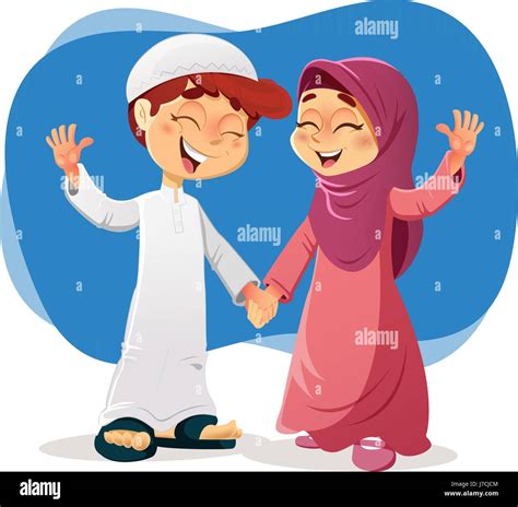 Happy Muslim Boy And Girl Expressing Happiness Stock Vector Image And Art
