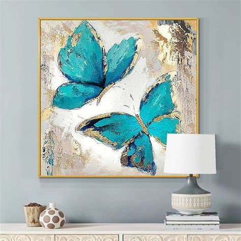Two Blue Butterflies Oil Painting On Canvas Print Wall Art Etsy