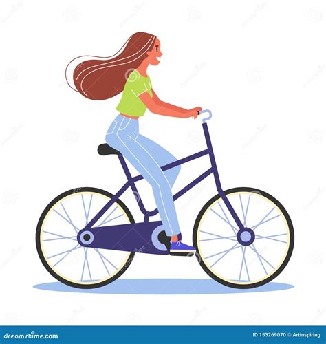 Happy Young Woman Ride Bicycle Healthy And Active Stock Vector Illustration Of Life Profile