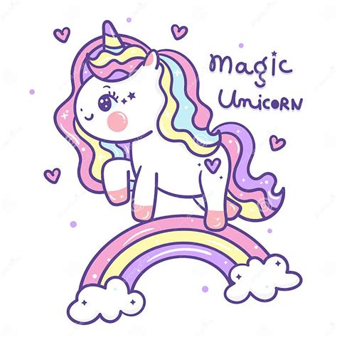 Cute Pony Vector Beautiful Unicorn Cartoon On Rainbow Girly Doodles