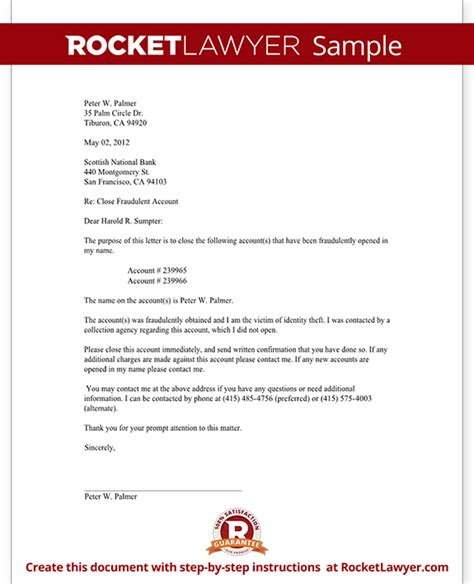 More letter format template available. Request to Close Fradulent Bank Account Letter - Bank ...