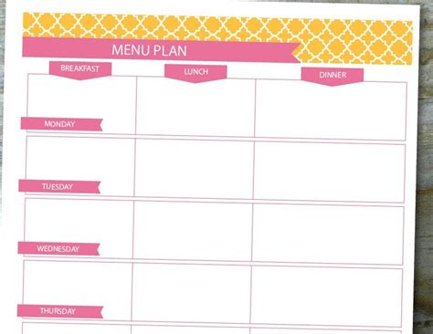 Menu Plan Weekly Meal Planning Template Printable Editable Free Nude