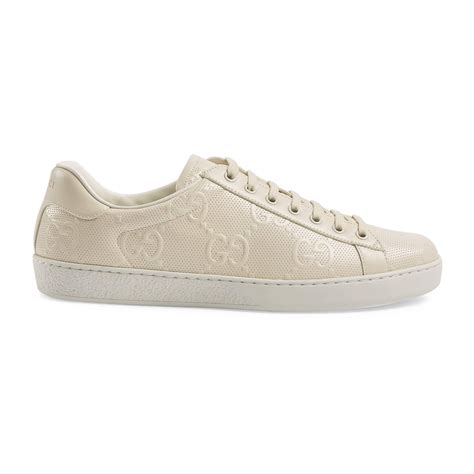 Gucci Leather Ace Gg Embossed Sneaker In White For Men Lyst