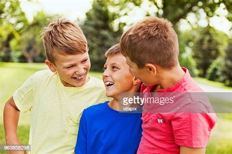 Three Happy Boys Outdoors High Res Stock Photo Getty Images