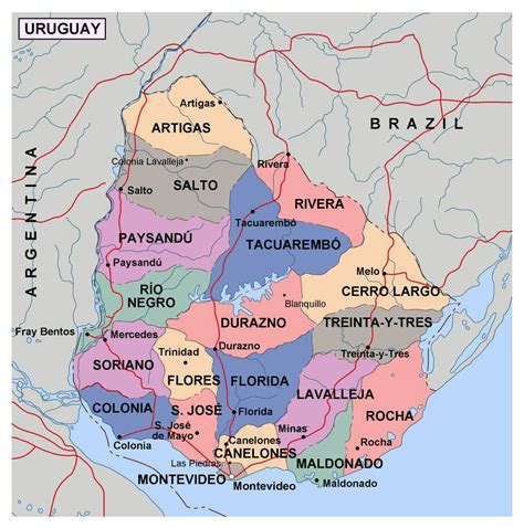 Large Political And Administrative Map Of Uruguay Uruguay South
