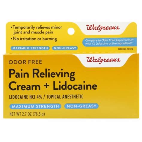 Walgreens Pain Relieving Cream With Lidocaine 27 Oz Frys Food Stores