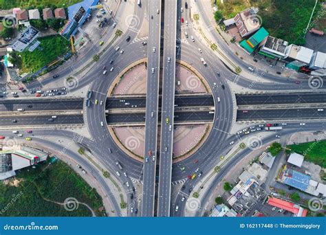 Aerial View Of Traffic Intersection City Road Look Down Editorial Stock