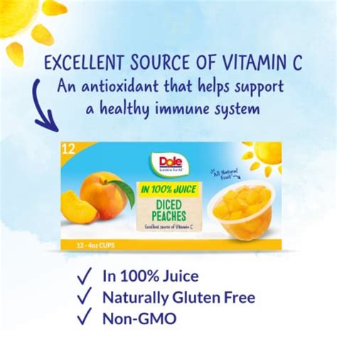 Dole® Fruit Bowls® Diced Peaches In 100 Juice Cups 12 Ct 4 Oz Kroger