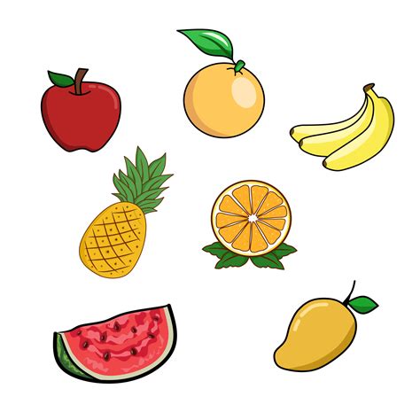 Fruits Clipart Set Consisting Of Apples Bananas Pineapples Oranges