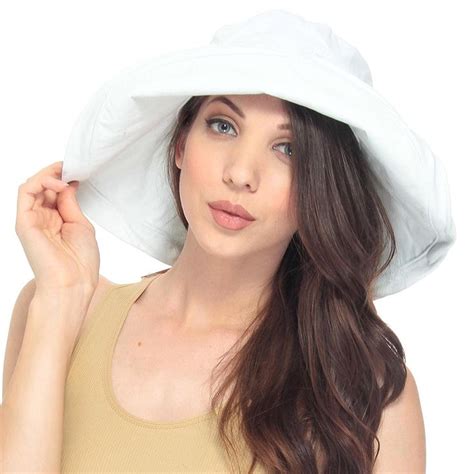 Women Upf50 Summer Beach Hat Wide Brim Foldable Sun Bucket Hat White