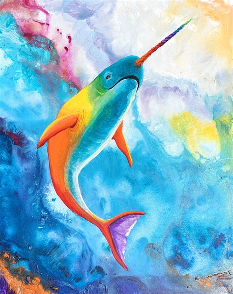 Rainbow Narwhal Narwhal Whale Illustration Pop Art Print Etsy