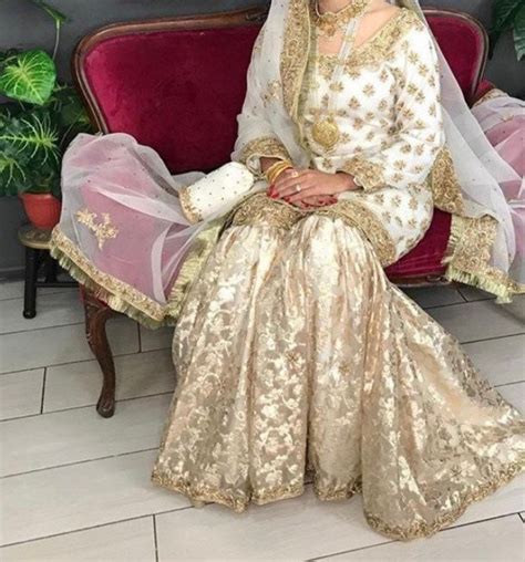 Nikkahnikah Gharara Outfit White N Gold Pakistani Bride Etsy