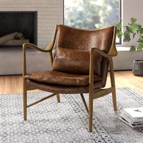 Bellis Genuine Leather Armchair Accent Chairs For Living Room