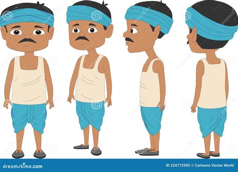 Village Man Full Rig Character Vector Artwork Different Poses Stock