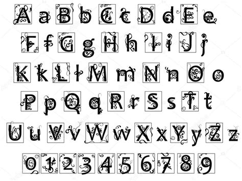 Dibujos Letras Antiguas Antiguas Usanza Letras Y Números — Vector De