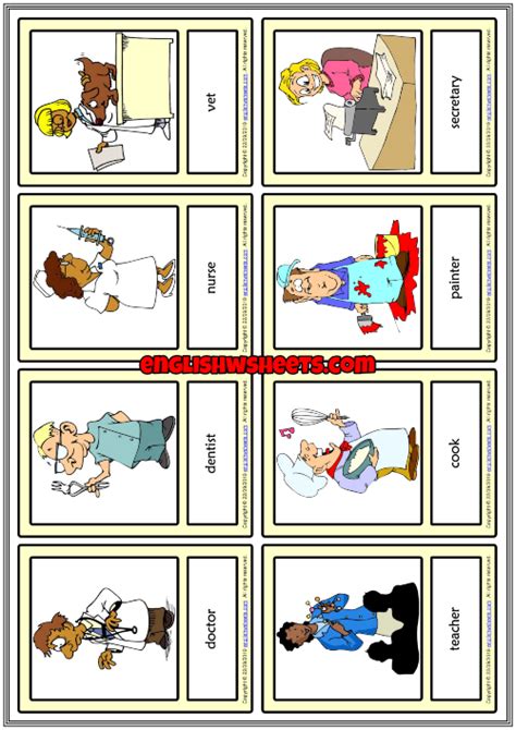 Jobs Esl Printable Vocabulary Learning Cards For Kids In 2020 Job