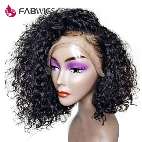 Fabwigs 13x4 Malaysian Curly Bob Wig Lace Front Human Hair Wigs 180 Density Short Human Hair