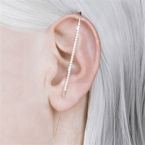 White Topaz Rosegold Plated Pin Ear Cuff Earrings By Embers