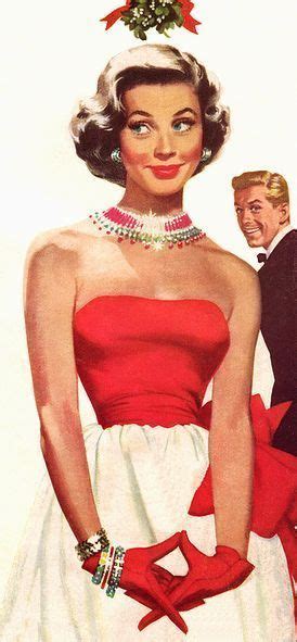Mcm Mistletoe Vintage Pinup 1950s Fashion Vintage Illustration