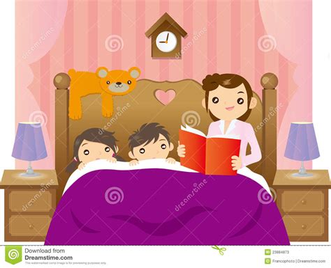 Mother Telling Bedtime Story At Night Stock Illustration