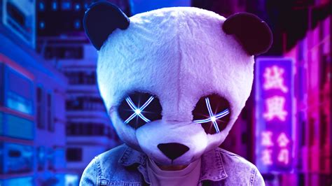 Neon Panda Mask Wallpaper Hd