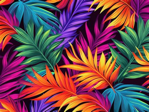 Premium Ai Image Tropical Radiance Gradient Neon Palm Leaves Luminous