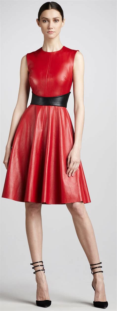 Image Of Red Faux Leather Swingy Dress