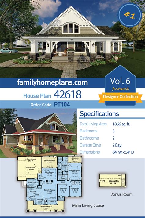 House Plan 42618 Bungalow Cottage Craftsman Traditional Style Plan