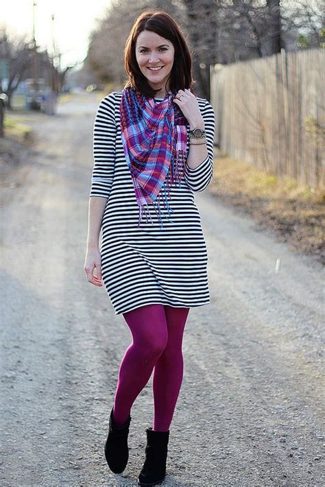 Style Weddings Winter Purple Tights Outfit Striped Dress Outfit Colored Tights Outfit