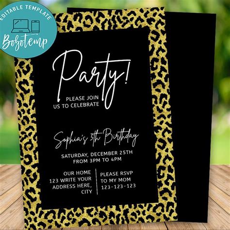 Editable Leopard Print Party Invitation Instant Download