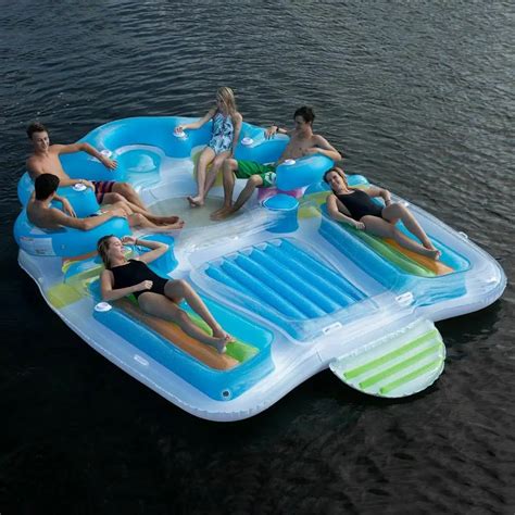 Big 6 Person Inflatable Raft Pool Tropical Tahiti Ocean Floating Island