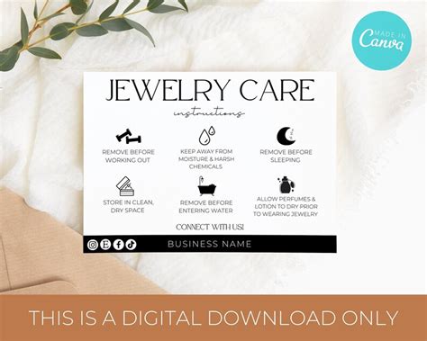 Editable Jewelry Care Card Template Printable Jewelry Care Etsy