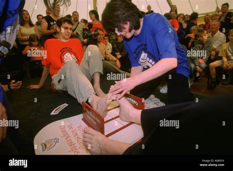 Toe Wrestling Competition Derbyshire Uk Stock Photo Alamy
