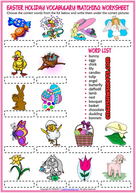 Easter Holiday Esl Vocabulary Matching Exercise Worksheet Easter